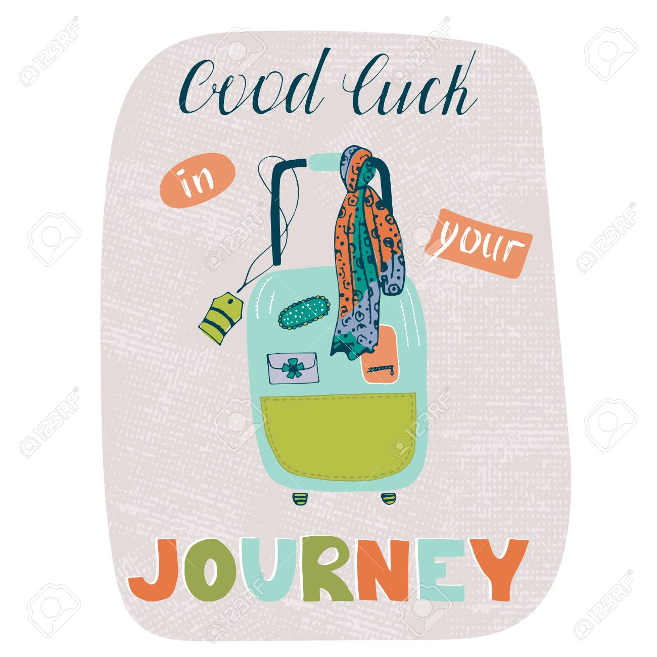 Travel Card Template With Suitcase. Greeting Postcard With Hand Pertaining To Good Luck Banner Template