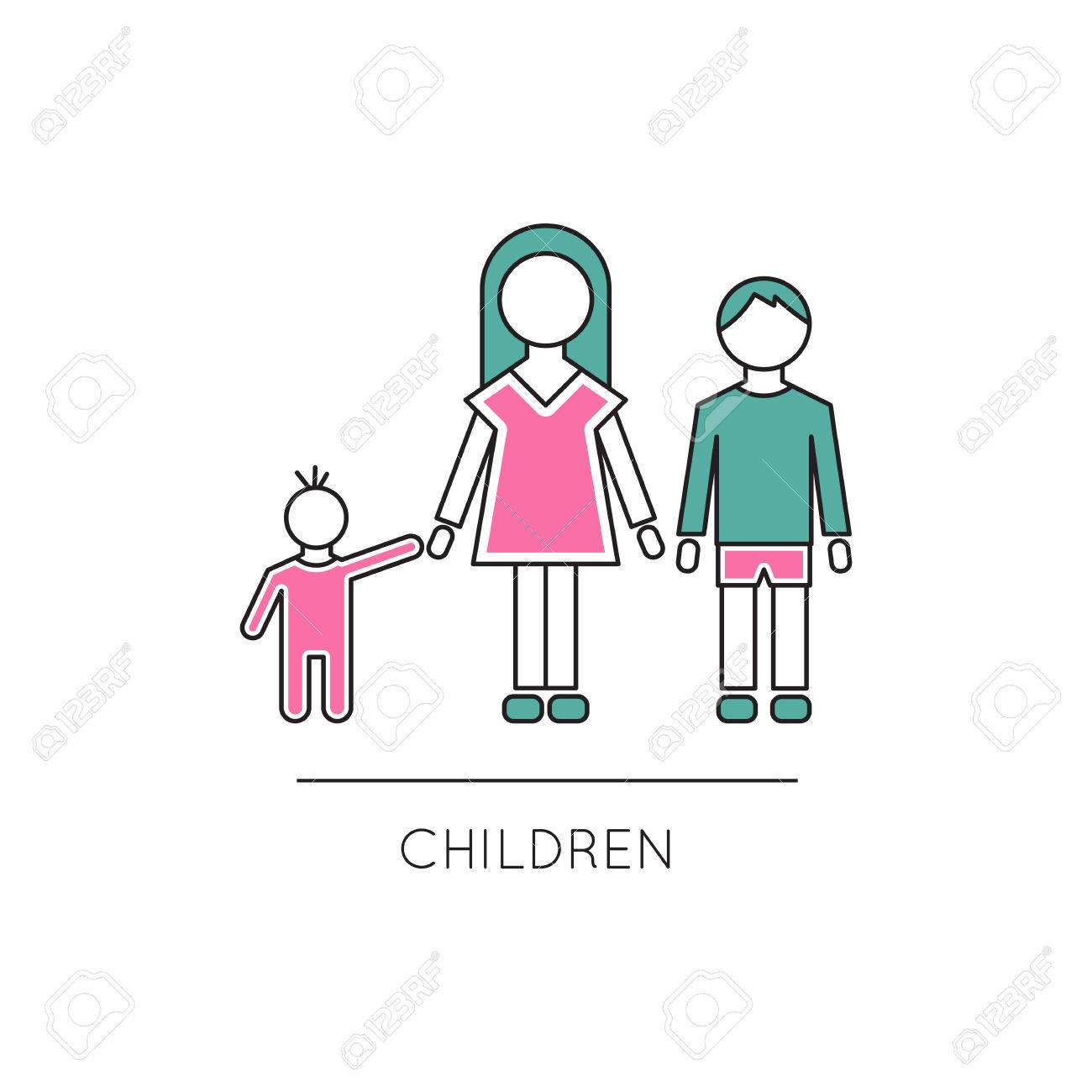 thin line icon boy girl and little baby children brothers
