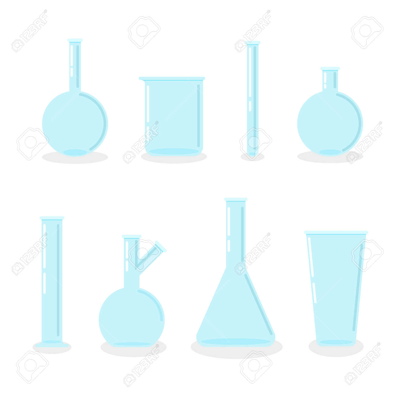 Set of empty laboratory flasks, chemical glass tubes and beakers. Transparent glassware. Vector illustration in trendy flat style. - 167217063 Set of empty laboratory flasks, chemical glass tubes and beakers. Transparent glassware. Vector illustration in trendy flat style. - 167217063