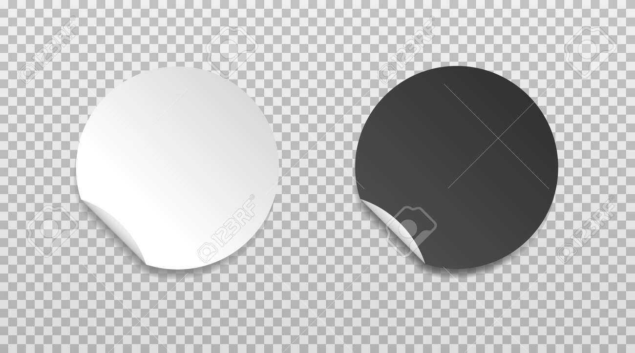 White and black round folded edge sticker. Empty paper price tag templates with peeling corner. Blank layout for any notes. Vector illustartion isolated on transparent background. - 169877655 White and black round folded edge sticker. Empty paper price tag templates with peeling corner. Blank layout for any notes. Vector illustartion isolated on transparent background. - 169877655