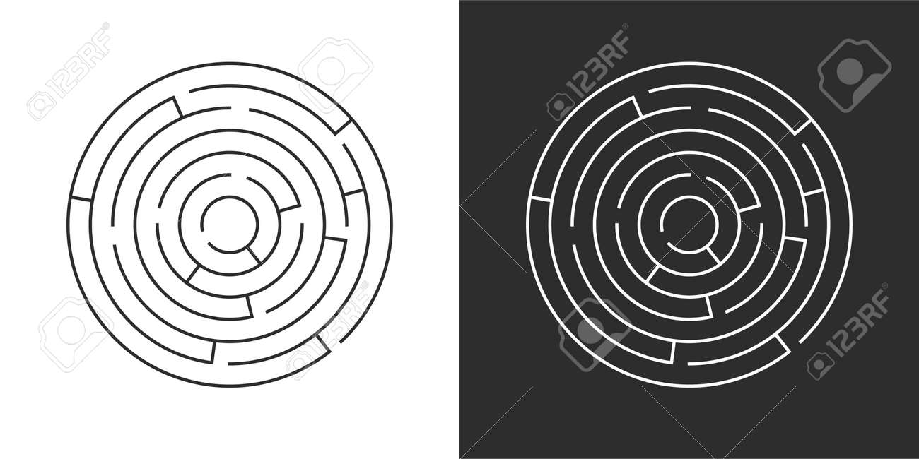 Circle maze set. Labyrinth template on white and black background. Vector illustration isolated - 169877663 Circle maze set. Labyrinth template on white and black background. Vector illustration isolated - 169877663