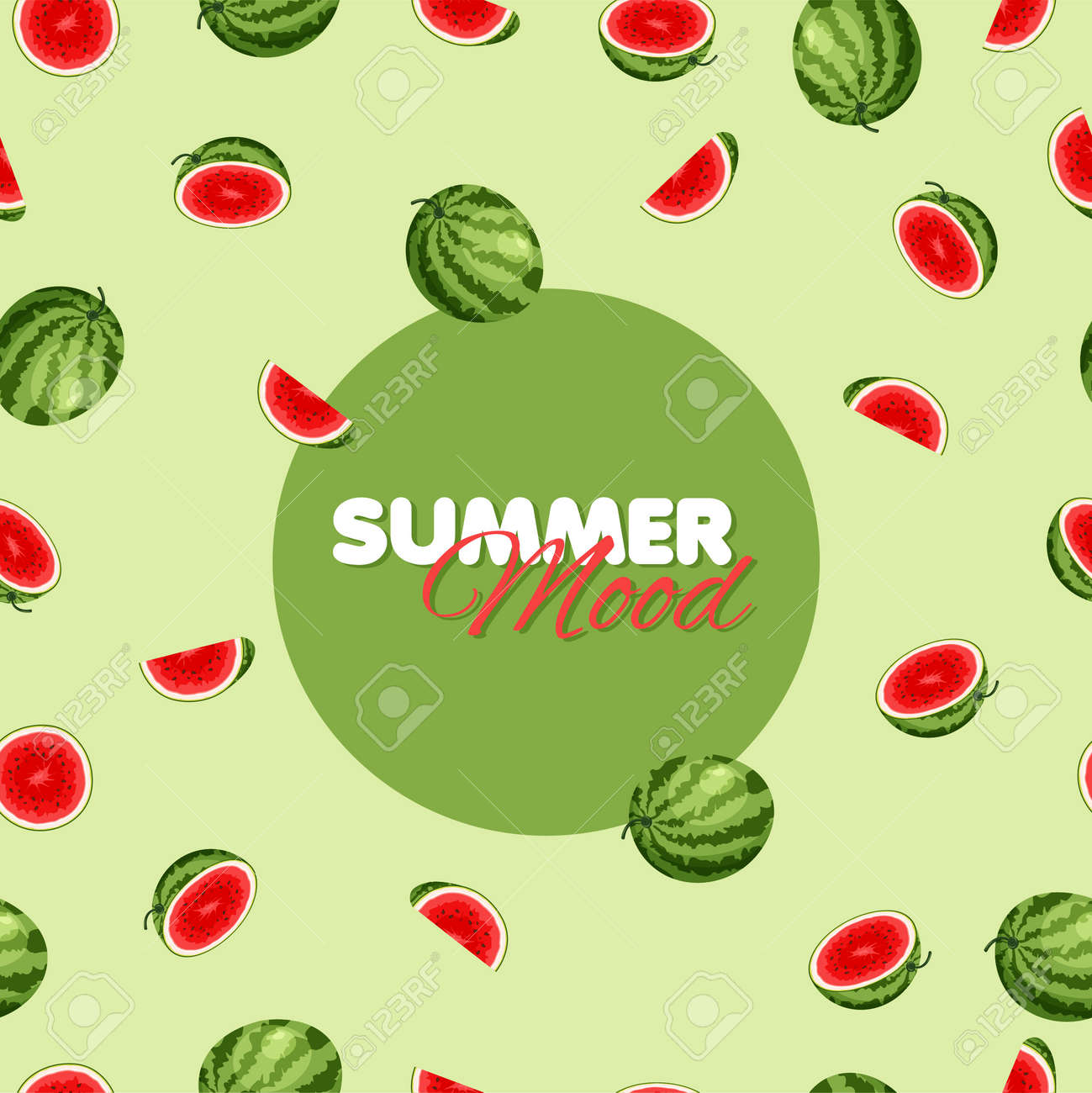 Cartoon watermelon seamless pattern. Summer banner concept. Green background. Vector illustration. - 169877681 Cartoon watermelon seamless pattern. Summer banner concept. Green background. Vector illustration. - 169877681