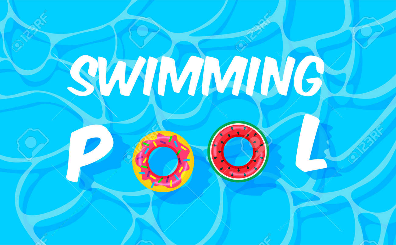 Pool party template banner. Swimming pool summer background with colorful lifebuoys. Float rings. Vector illustration in trendy style. Top view. - 169877685 Pool party template banner. Swimming pool summer background with colorful lifebuoys. Float rings. Vector illustration in trendy style. Top view. - 169877685