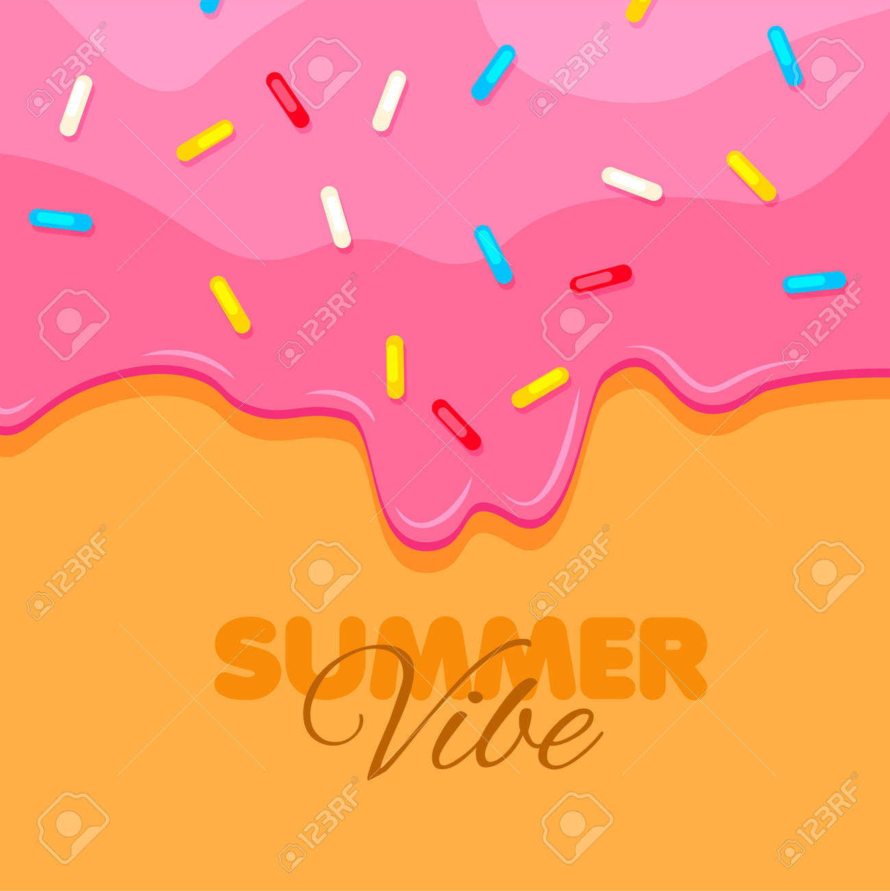 Donut close up. Sweet pink donut background. Summer vibe banner. Vector illustration. - 169877697 Donut close up. Sweet pink donut background. Summer vibe banner. Vector illustration. - 169877697
