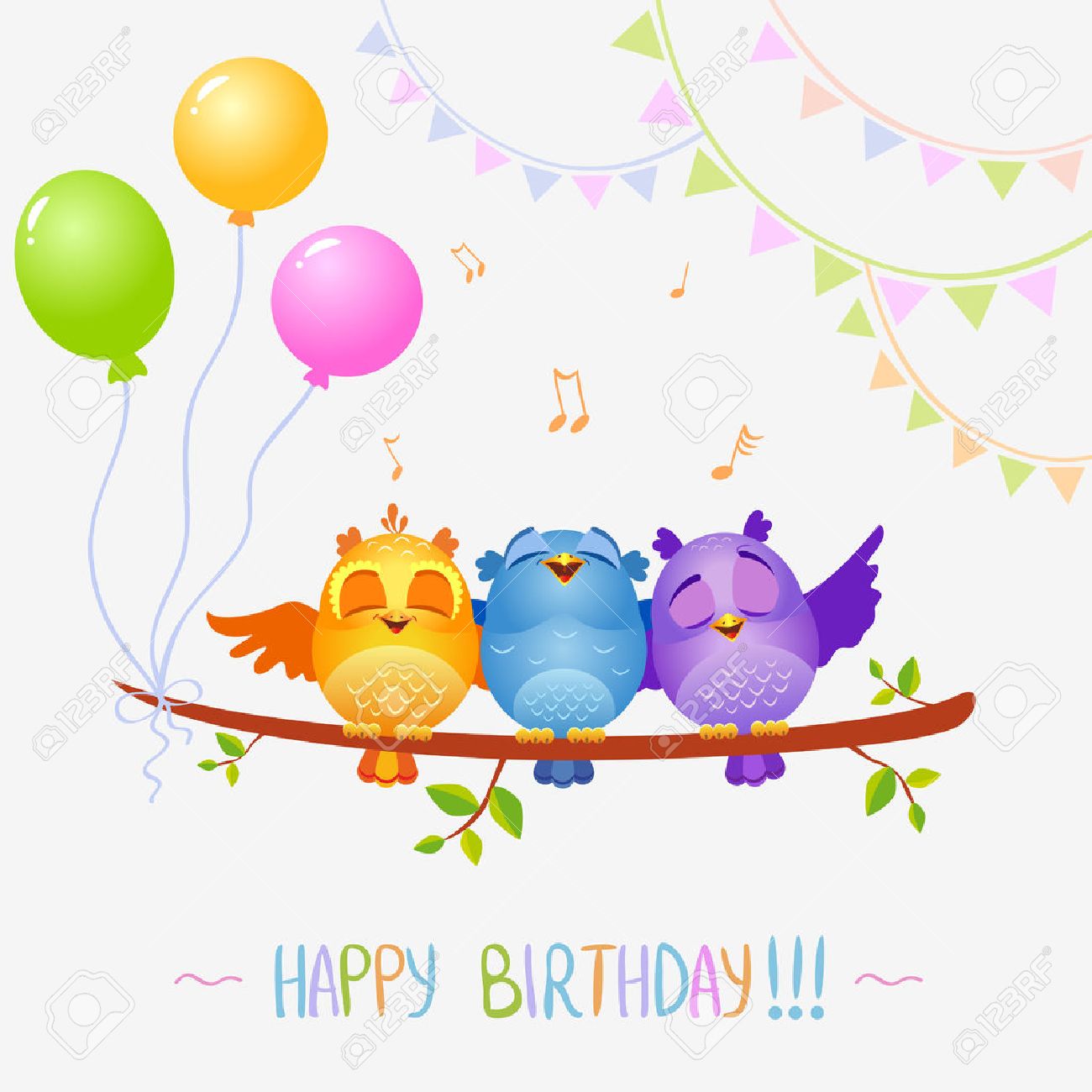 Illustration De Personnages Droles D Oiseaux Chanter Joyeux Anniversaire Clip Art Libres De Droits Vecteurs Et Illustration Image