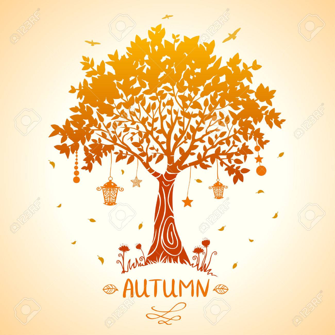 Illustration Of Silhouette Tale Autumn Tree Royalty Free Cliparts Vectors And Stock Illustration Image