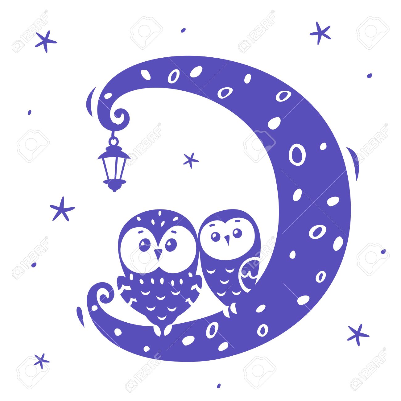 イラスト シルエット漫画かわいいと面白いフクロウ月面 のイラスト素材 ベクタ Image