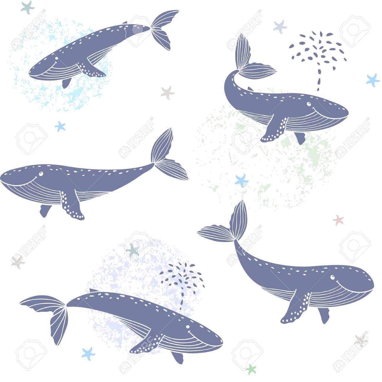 白地にかわいいクジラとのシームレスな壁紙 のイラスト素材 ベクタ Image