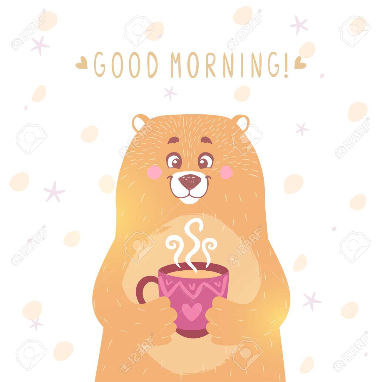 Stylish Card With Funny And Cute Cartoon Bear With Mug And Text ...