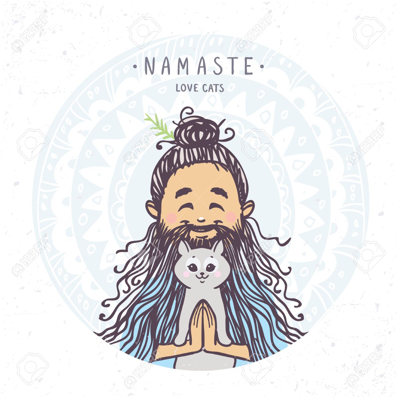 かわいい猫の挨拶ポーズ ナマステの文字の人 ベクトルの図 ヨガの練習 のイラスト素材 ベクタ Image