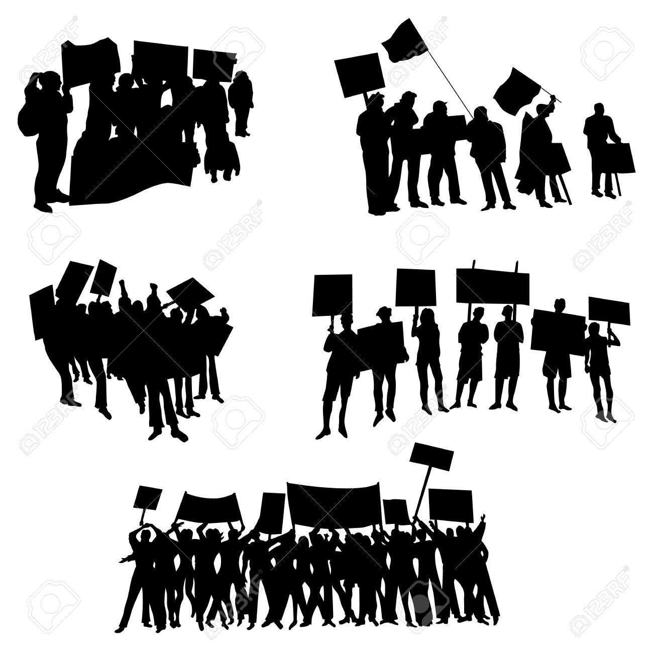 Cheering Or Protesting Crowd With Flags And Banners Silhouettes Set Royalty Free Cliparts Vectors And Stock Illustration Image 4998