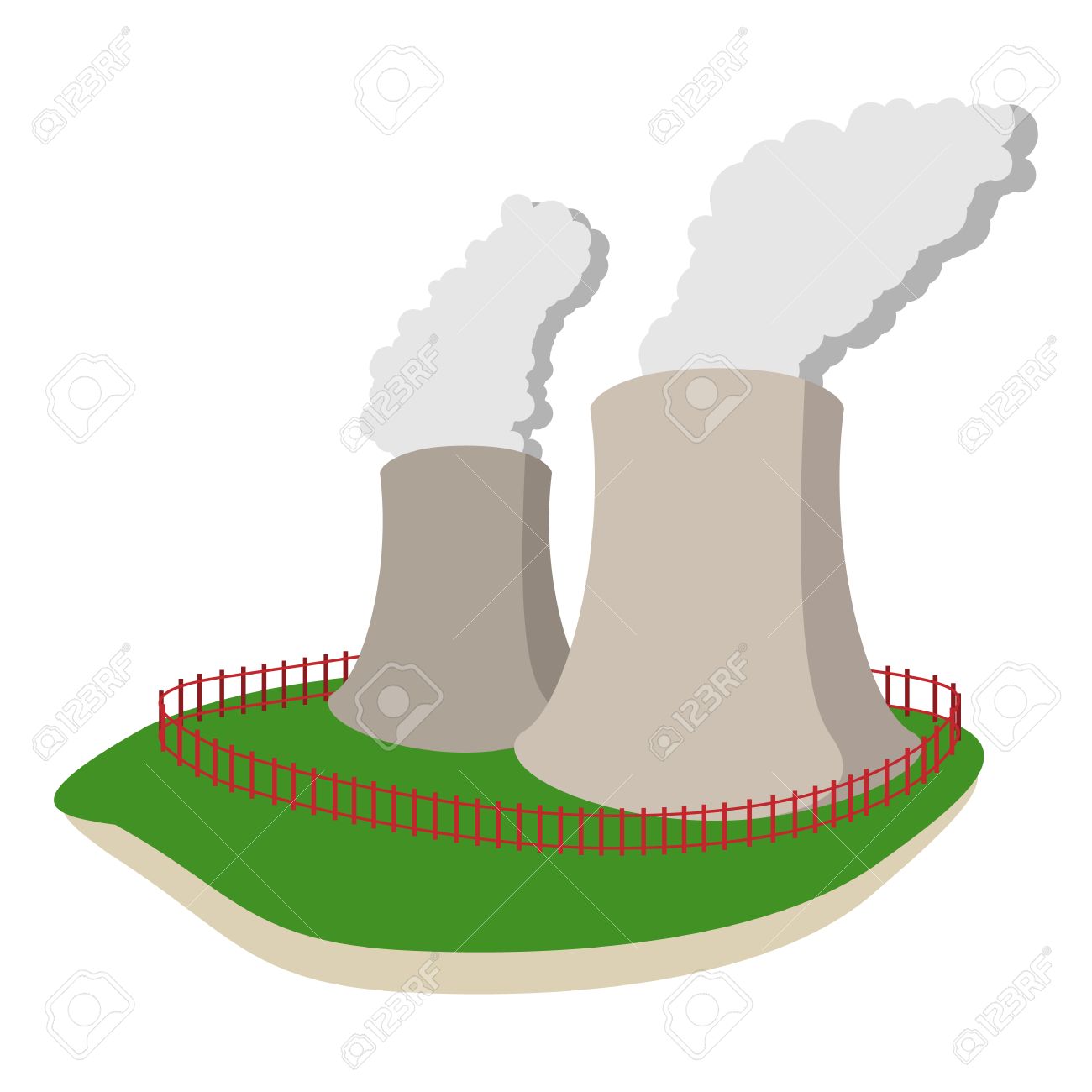 白い背景上に火力発電所漫画アイコンの禁煙パイプ のイラスト素材 ベクタ Image