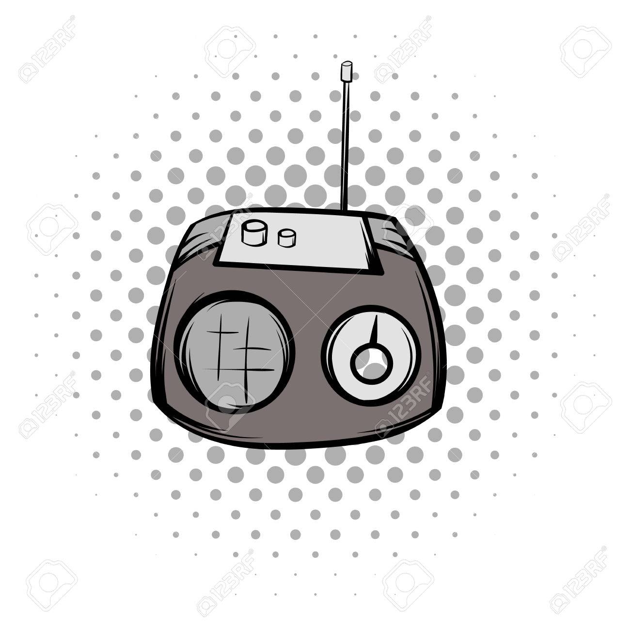 レトロなラジオ 灰色と黒の漫画記号です 白い背景の音楽機器 のイラスト素材 ベクタ Image