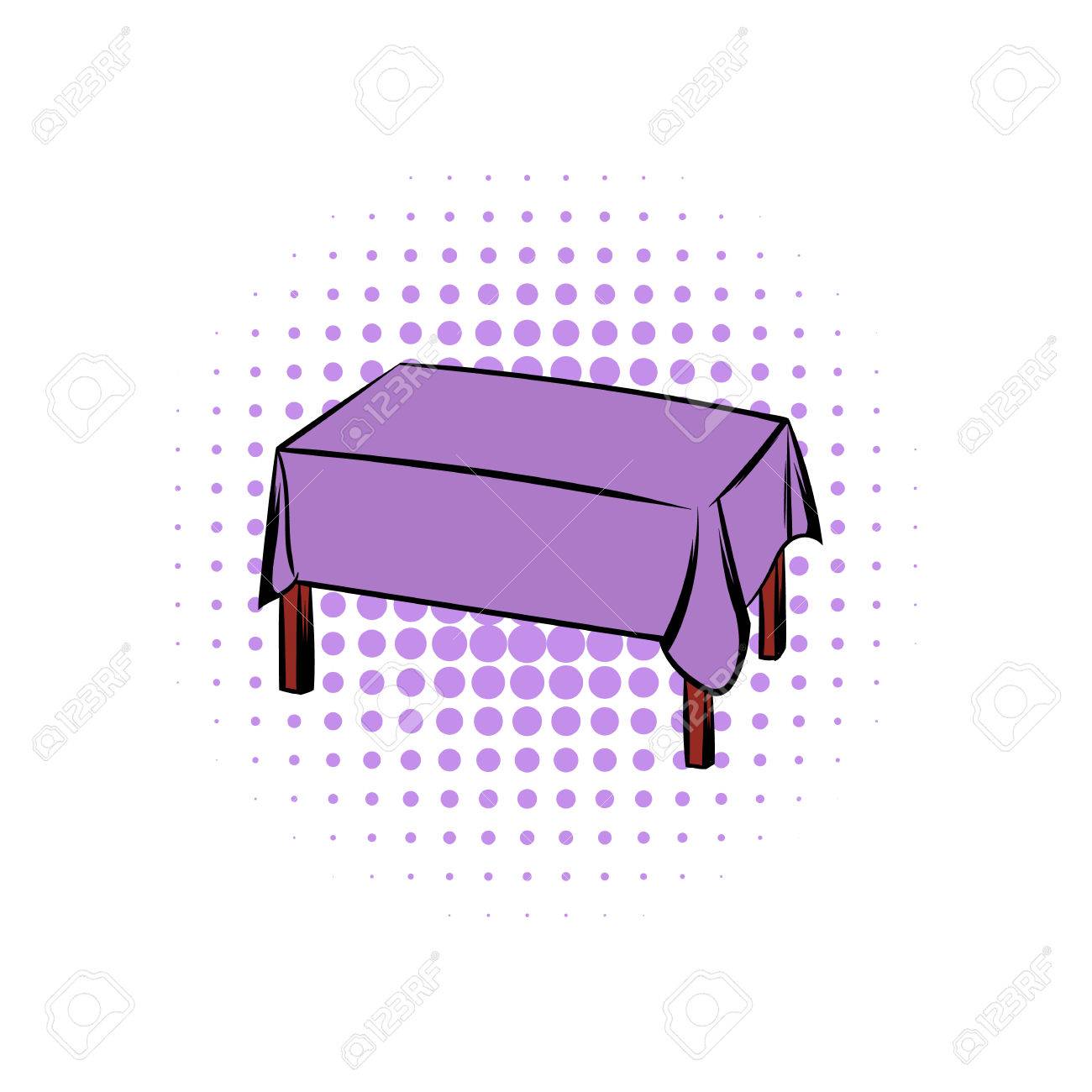 Tisch mit einer Tischdecke Comics Symbol auf einem weißen Hintergrund Tisch mit einer Tischdecke Comics Symbol auf einem weißen Hintergrund