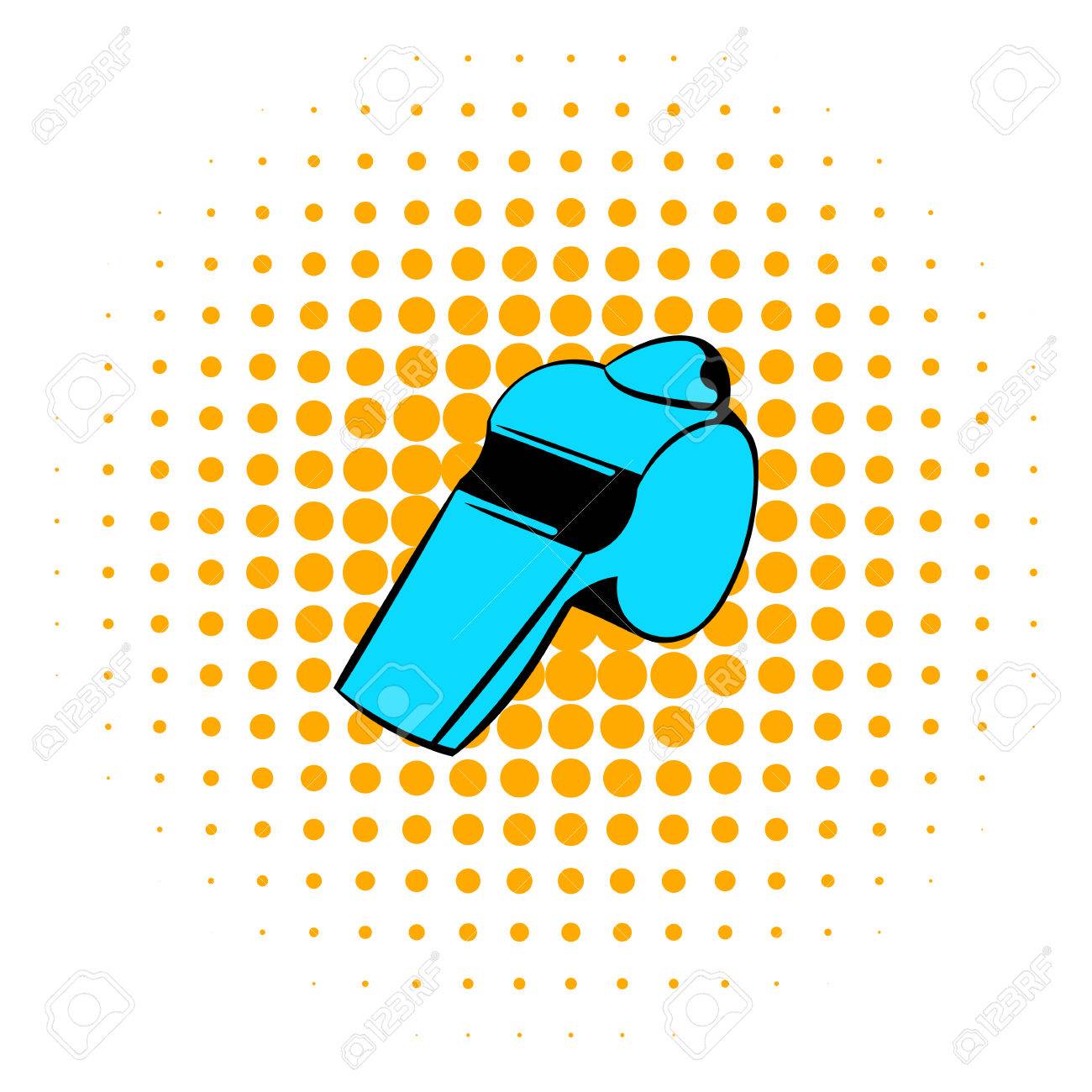 Blue Whistle Icon In Comics Style Isolated On White Background