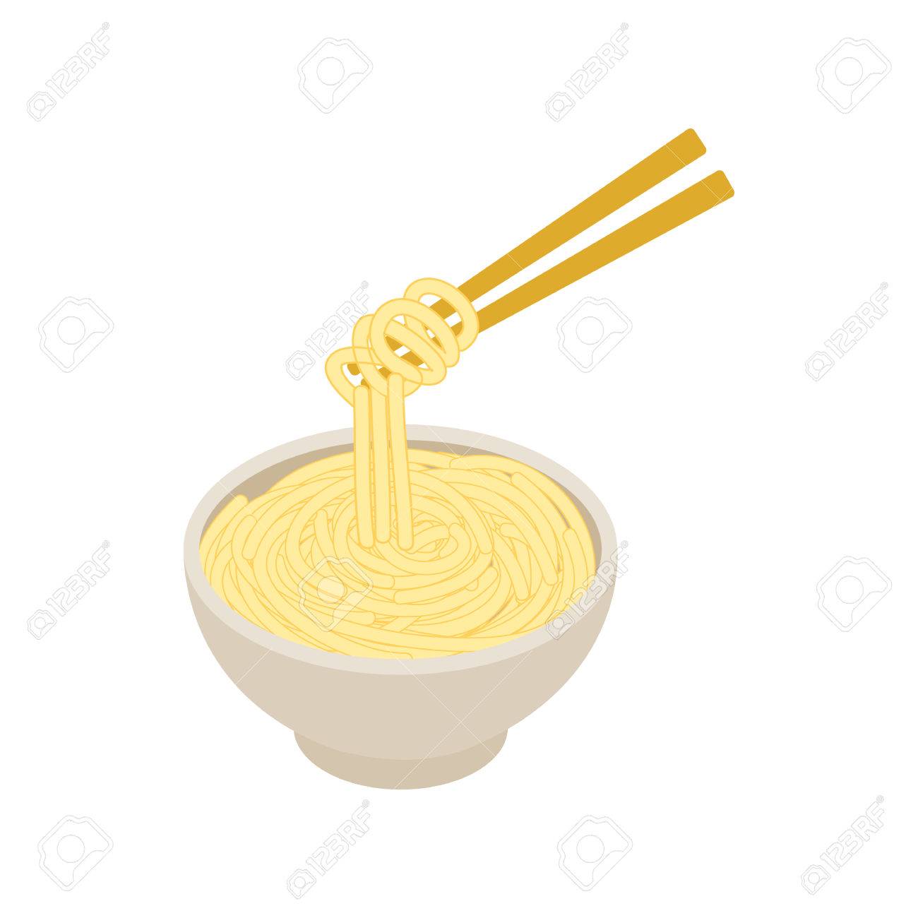 中華そば 白い背景で隔離等角投影の 3d スタイルのアイコンです 中華麺 茶碗やお箸で のイラスト素材 ベクタ Image