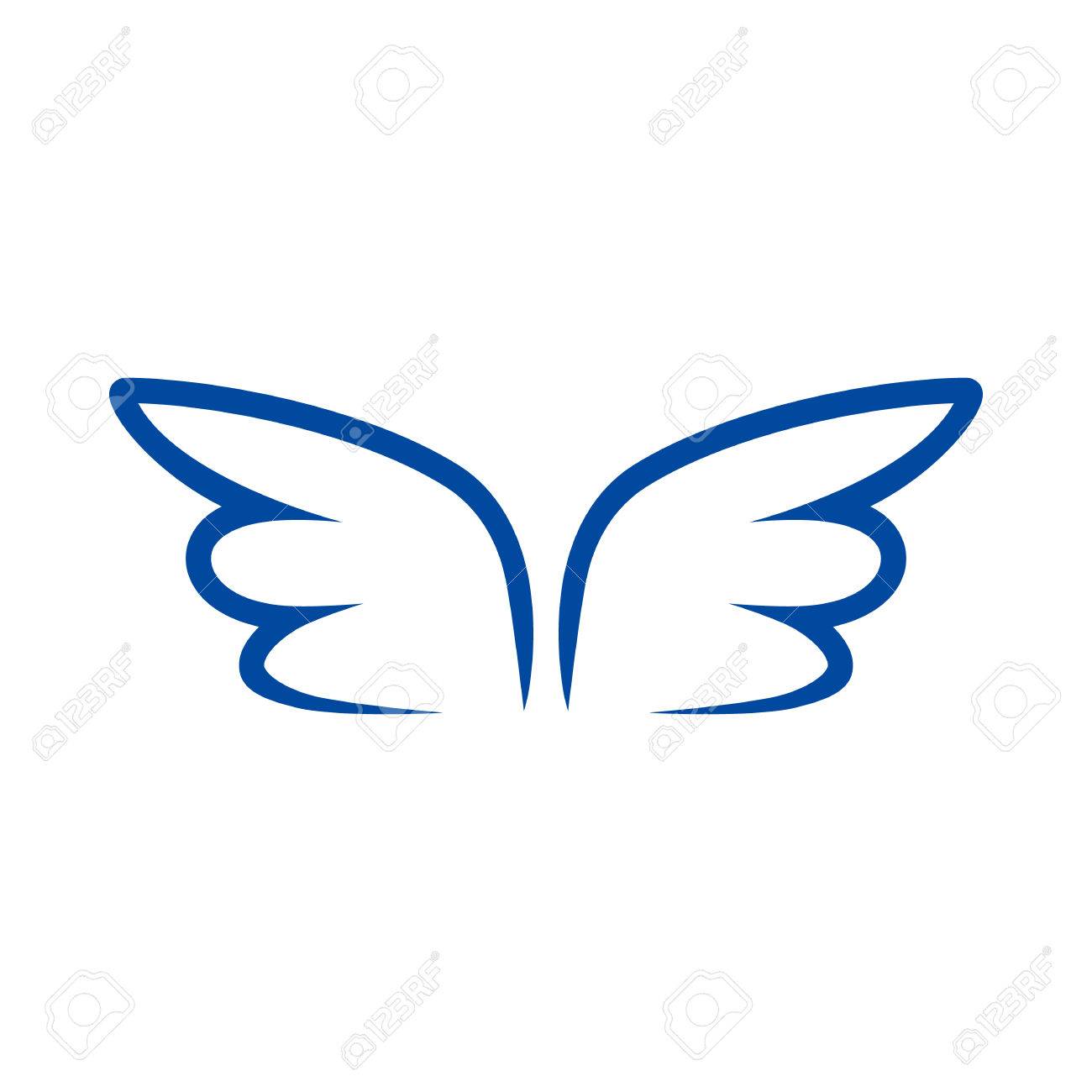 シンプルなスタイルの白い背景で隔離の青い輪郭翼アイコンのペア のイラスト素材 ベクタ Image
