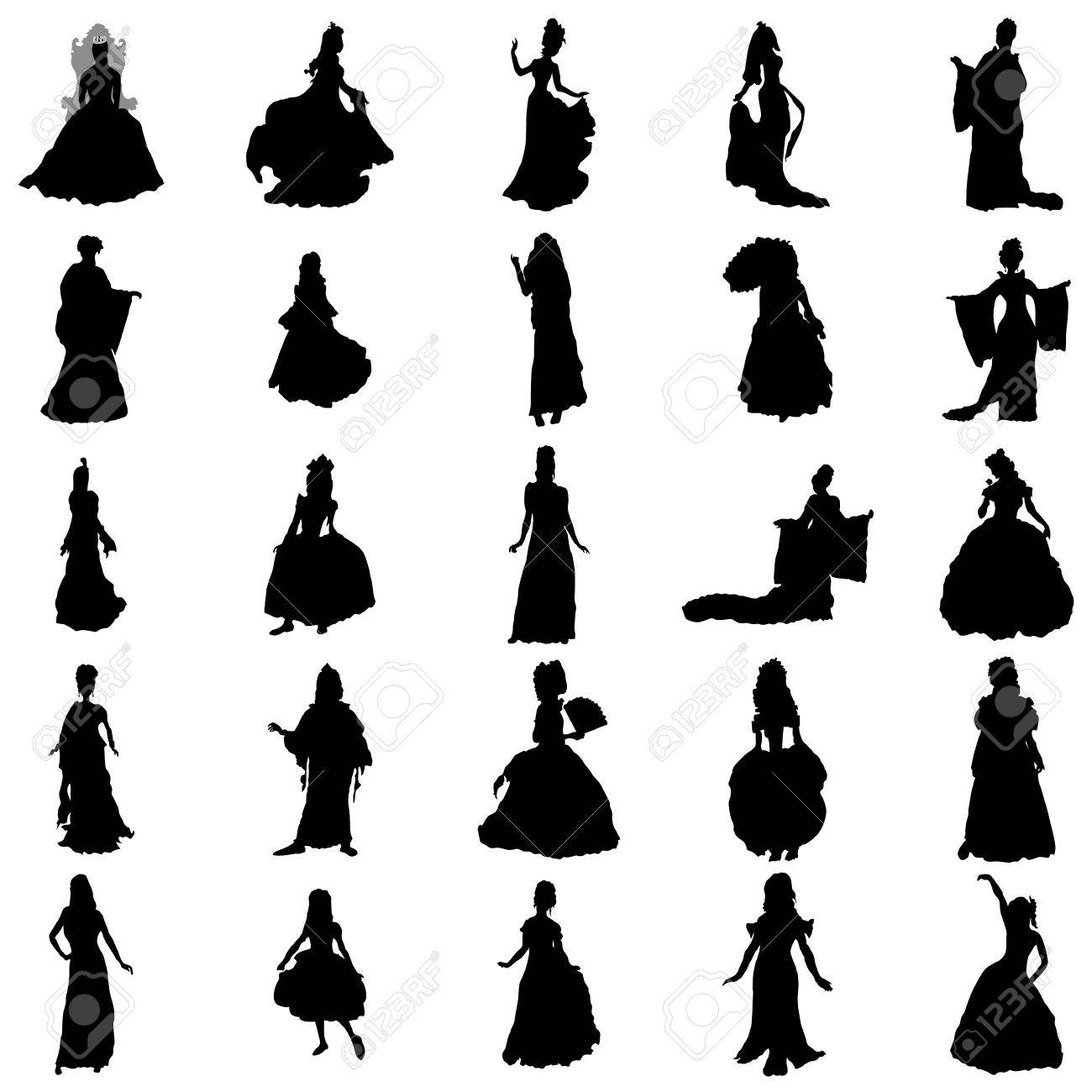 Princesse Silhouettes Set Isole Sur Fond Blanc Clip Art Libres De Droits Vecteurs Et Illustration Image