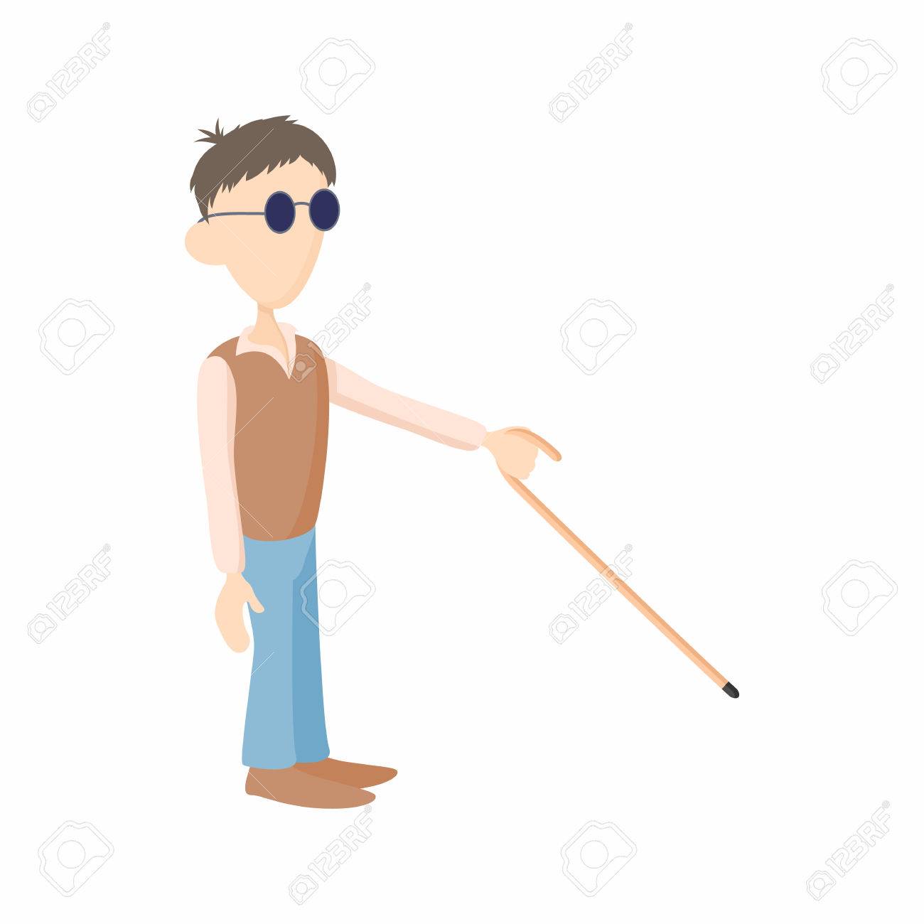 blind man with cane icon in cartoon style isolated on white background assistance for the blind