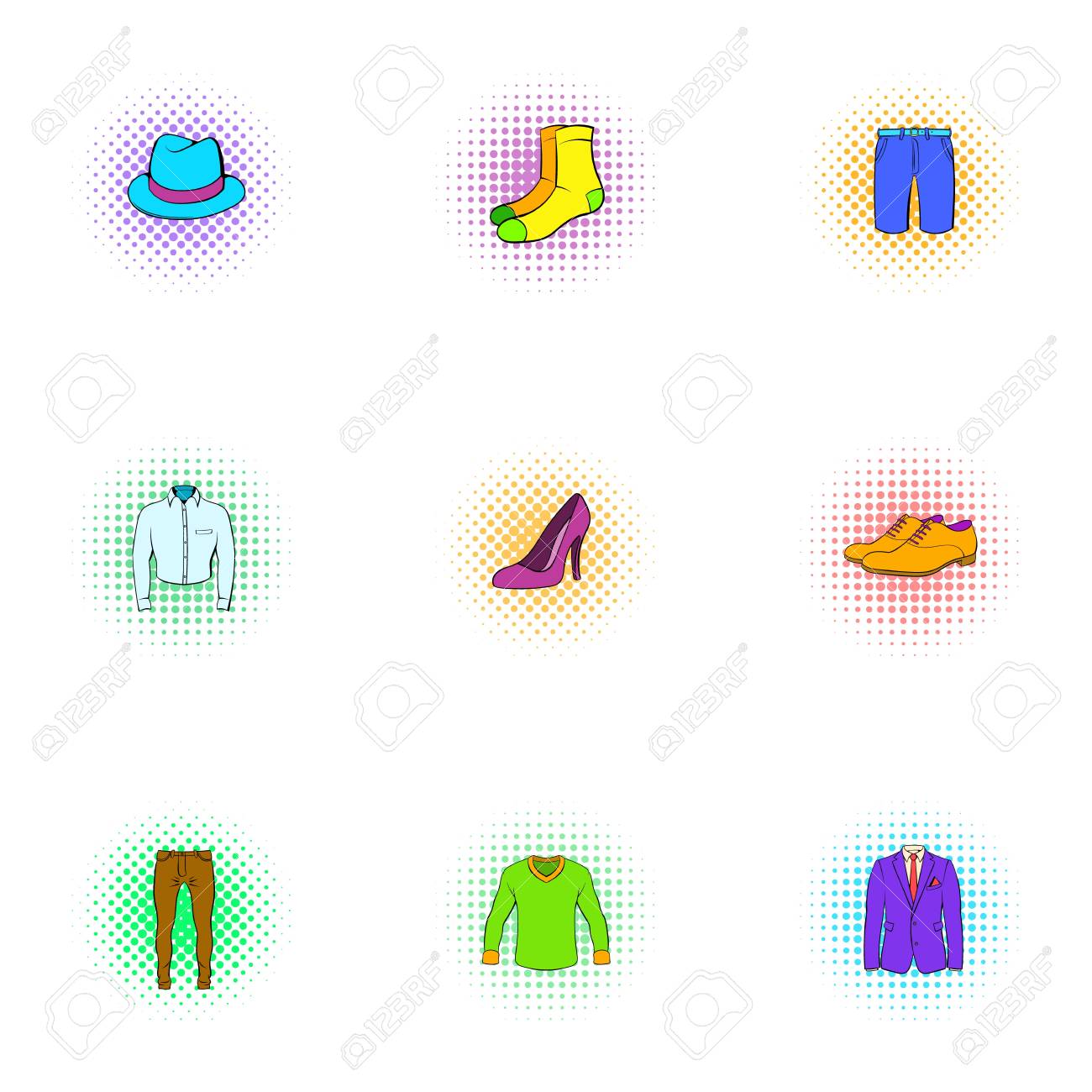 ポップアートのスタイル素材アイコン設定のイラスト素材 ベクタ Image