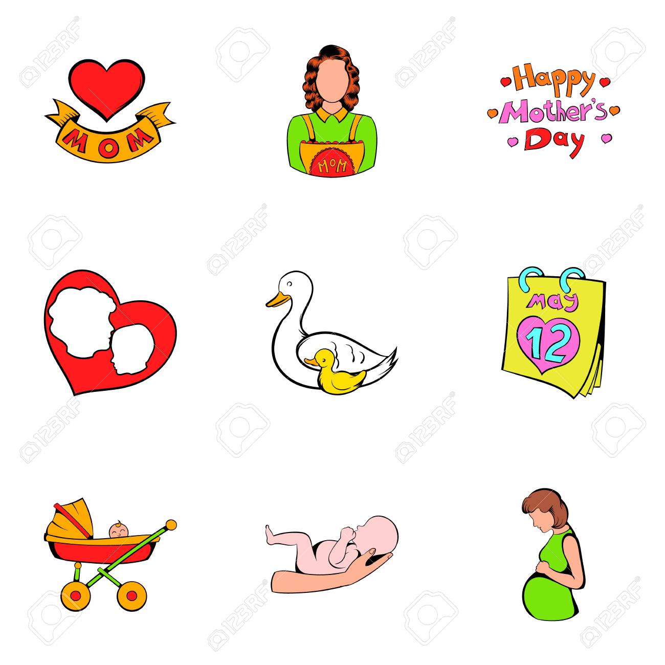 Conjunto De Iconos De Día De La Madre, Estilo De Dibujos Animados Ilustraciones Svg, Vectoriales, Clip Art Vectorizado Libre De Derechos. Image 74375933. Conjunto De Iconos De Día De La Madre, Estilo De Dibujos Animados Ilustraciones Svg, Vectoriales, Clip Art Vectorizado Libre De Derechos. Image 74375933.