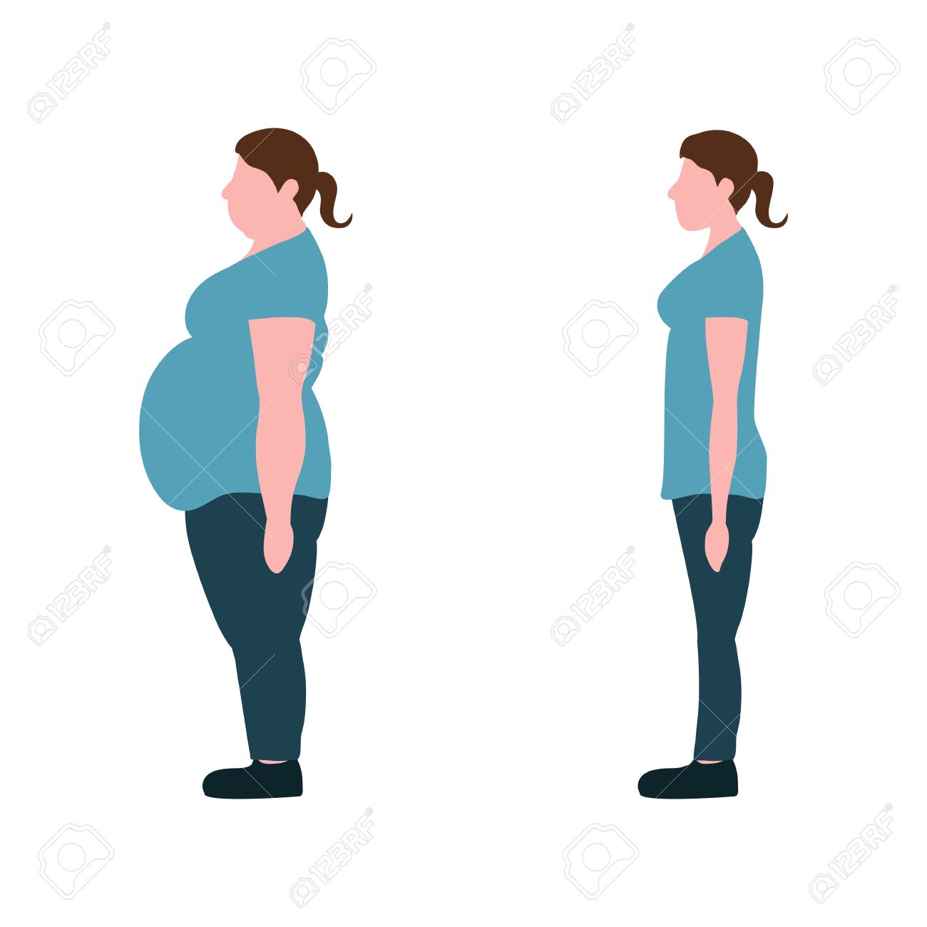 figures of women thick and thin weight loss concept vector