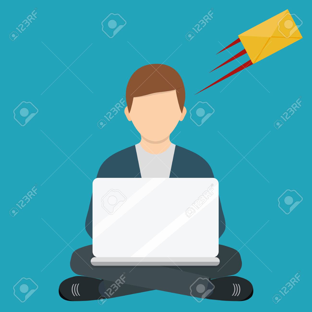 フリーランサーの作品 フラット デザインのベクター イラストです フリーランス男は肘掛け椅子でノート パソコンを操作します フリーランスの仕事 フラットなデザイン のイラスト素材 ベクタ Image