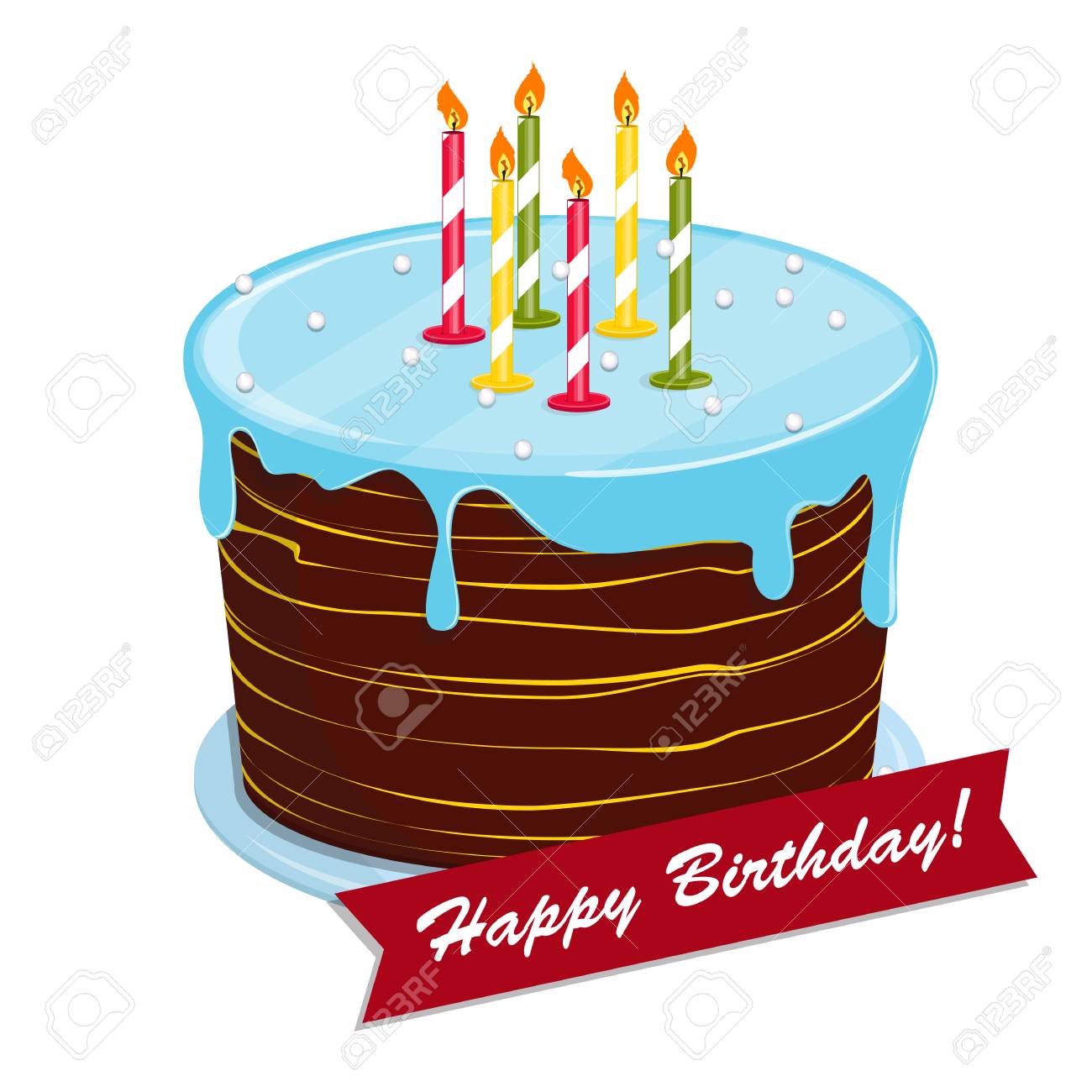 Gateau D Anniversaire Joyeux Dessin Anime Mignon Avec Des Bougies Tableau Noir Avec Une Felicitation Chapeau De Fete Illustration Vectorielle Clip Art Libres De Droits Vecteurs Et Illustration Image