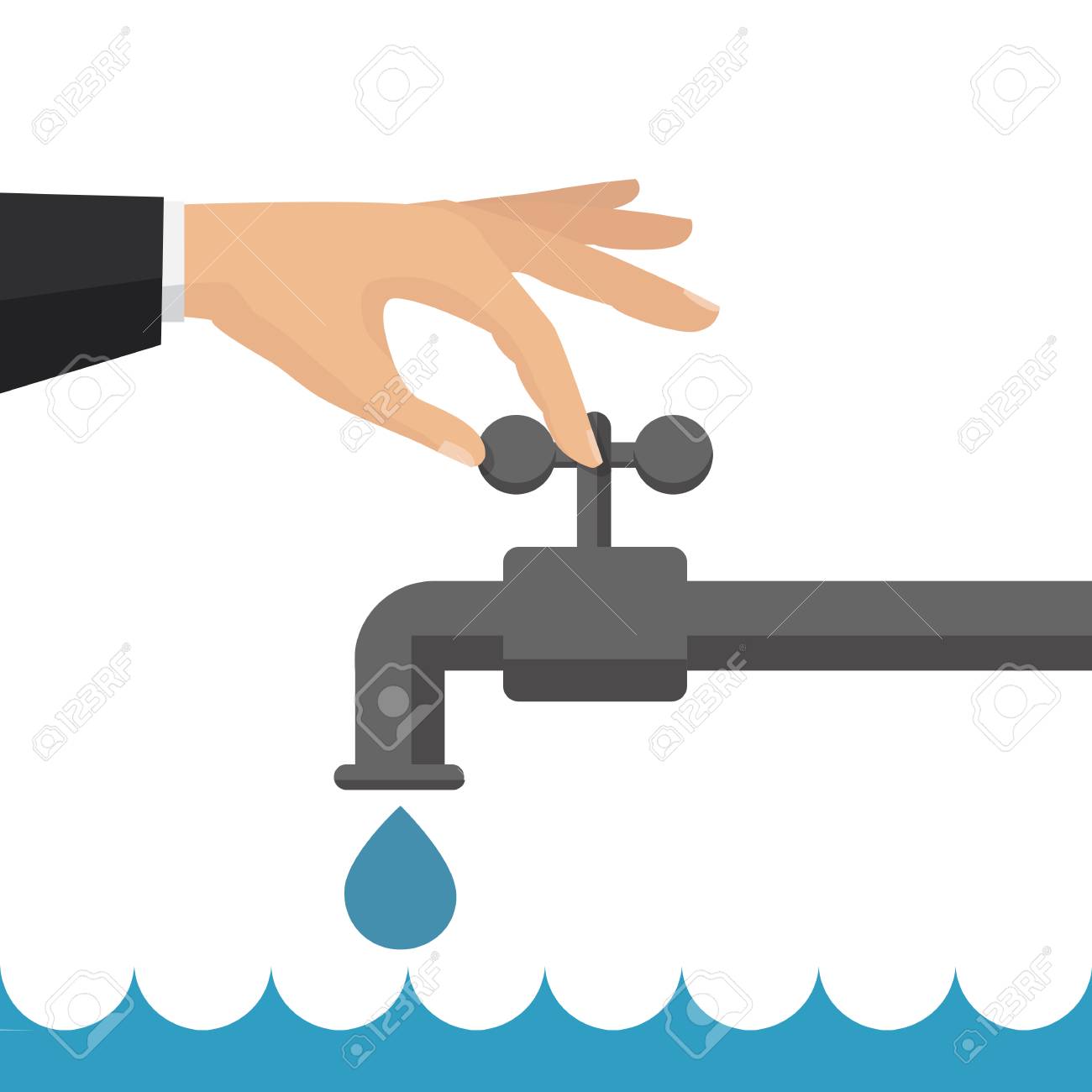 Vector Flat Illustration Turn Off The Water With Man S Hand Royalty Free Cliparts Vectors And Stock Illustration Image 92800895