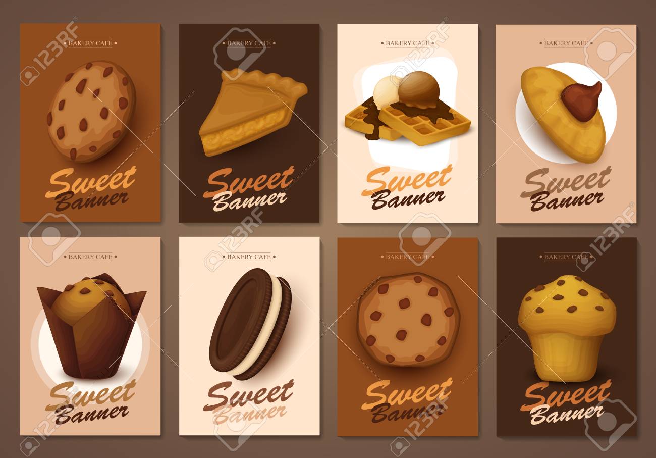 set of brochures with sweets vector templates backgrounds with bakery brochures