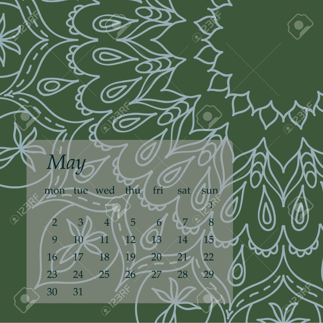 曼荼羅カレンダー 5 月 16 年 ヴィンテージの装飾的な要素 東洋のパターン ベクトル図です イスラム教 アラビア語 インド トルコ パキスタン 中国 オスマン帝国をモチーフのイラスト素材 ベクタ Image