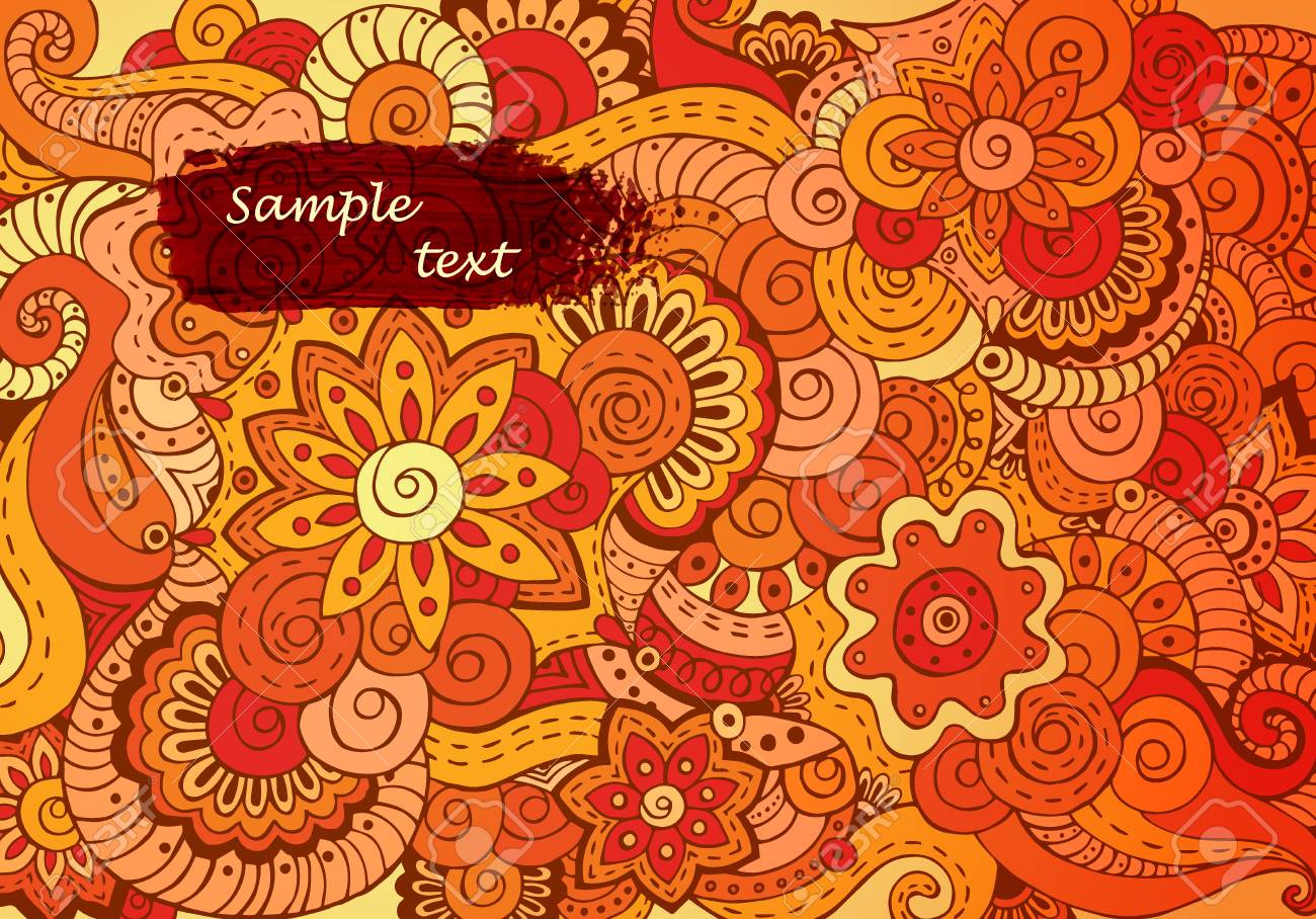 抽象的なアジア エスニック花柄レトロ落書きベクトルの背景パターン 汚し塗装とヘナ ペイズリー一時的な刺青落書きデザイン部族パターン 簡単 Editible のイラスト素材 ベクタ Image