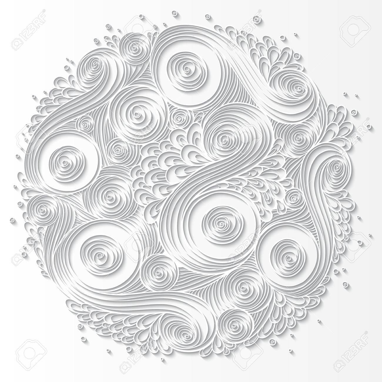 円の形をした 3 D ホワイト ペーパー パターンを落書き 花と波の形で抽象的な落書き ベクトルの図 サークル テンプレート デザイン 影で切り絵グリーティング カード 民族の落書きのパターン のイラスト素材 ベクタ Image