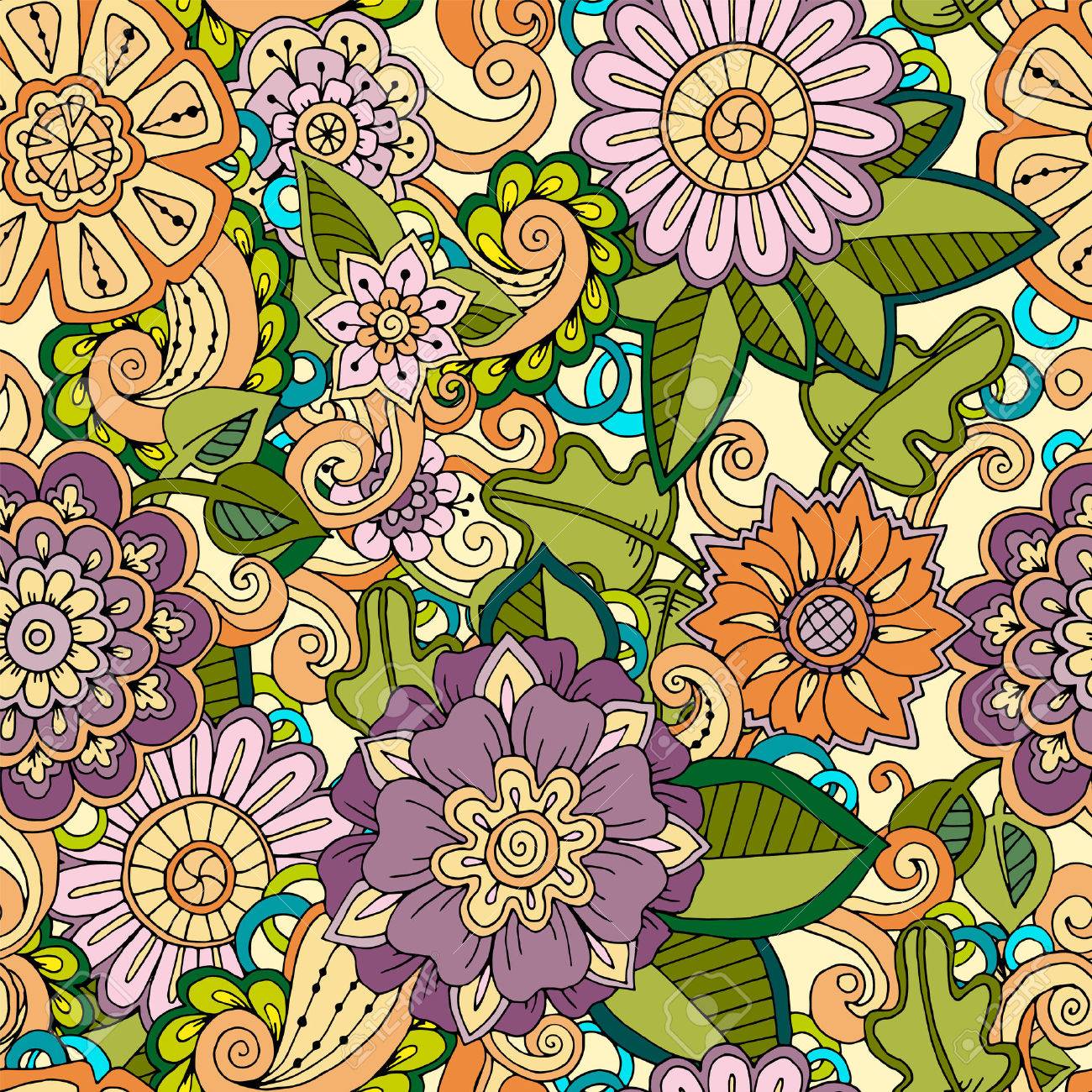 色のシームレスな手には、花のパターンが描かれました。抽象的な