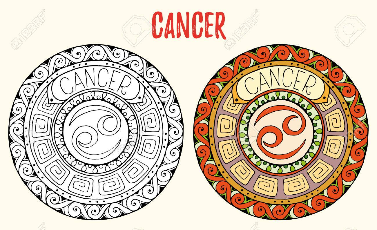 El Tema De Los Signos Del Zodiaco Mandalas En Blanco Y Negro Y De Color Con Signo Del Zodiaco Cáncer Ilustraciones Vectoriales Clip Art Vectorizado Libre De Derechos Image 59622967