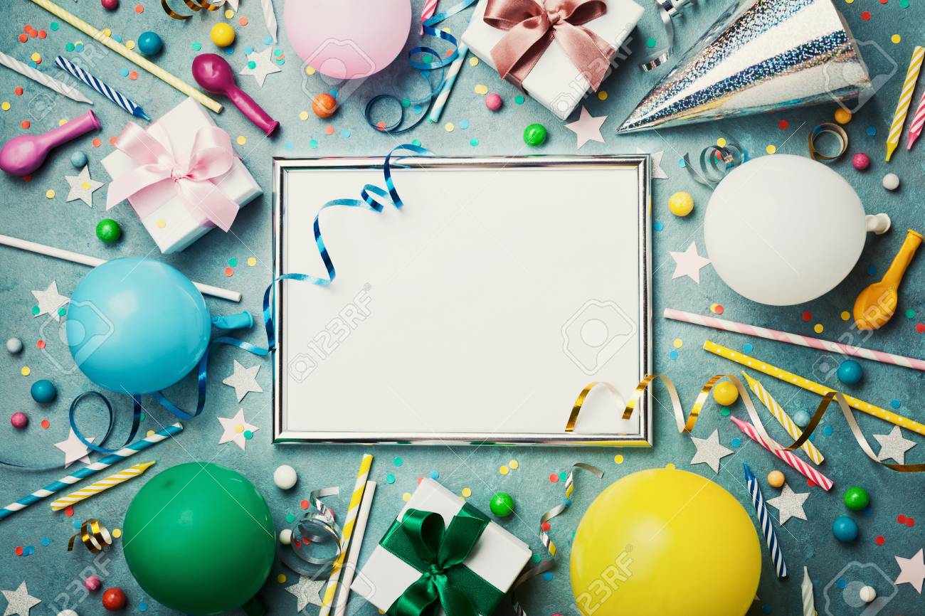 Download Party Or Birthday Background Silver Frame With Colorful Balloon Stock Photo Picture And Royalty Free Image Image 83573879