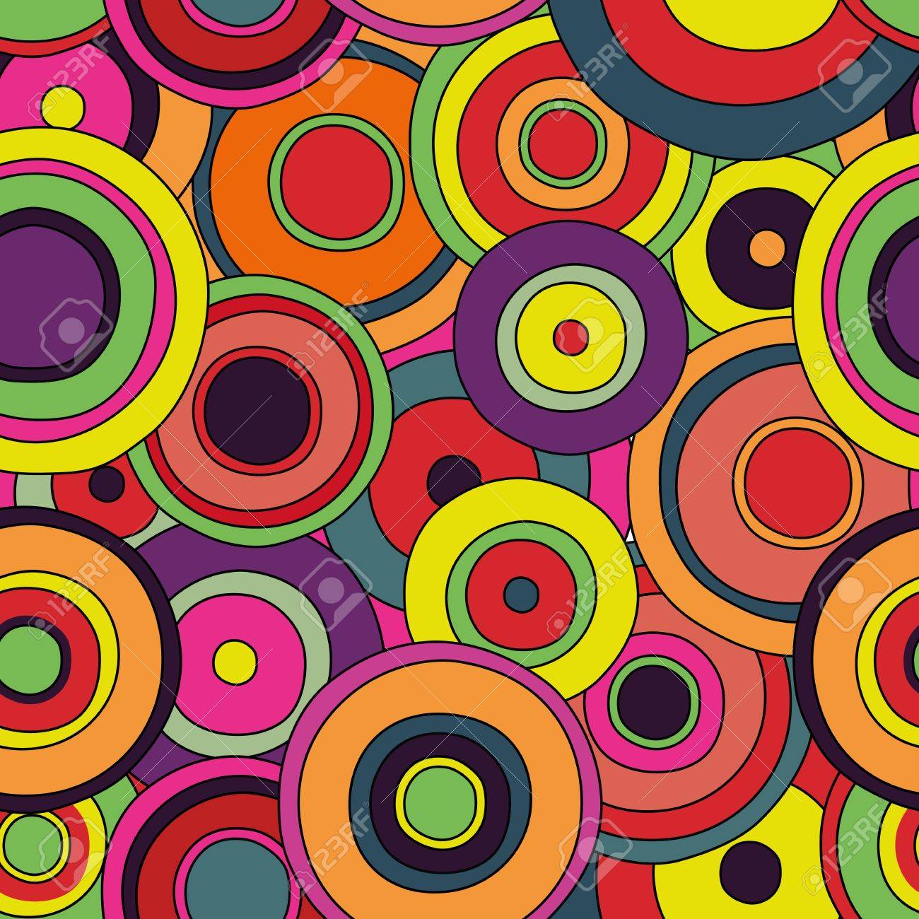Psychedelic Retro Circles Pattern In Bright Colors Pop Art