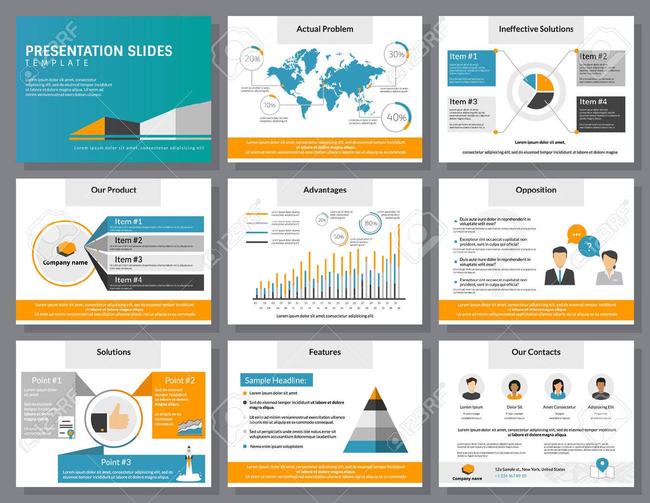 business infographics presentation slides template with flat