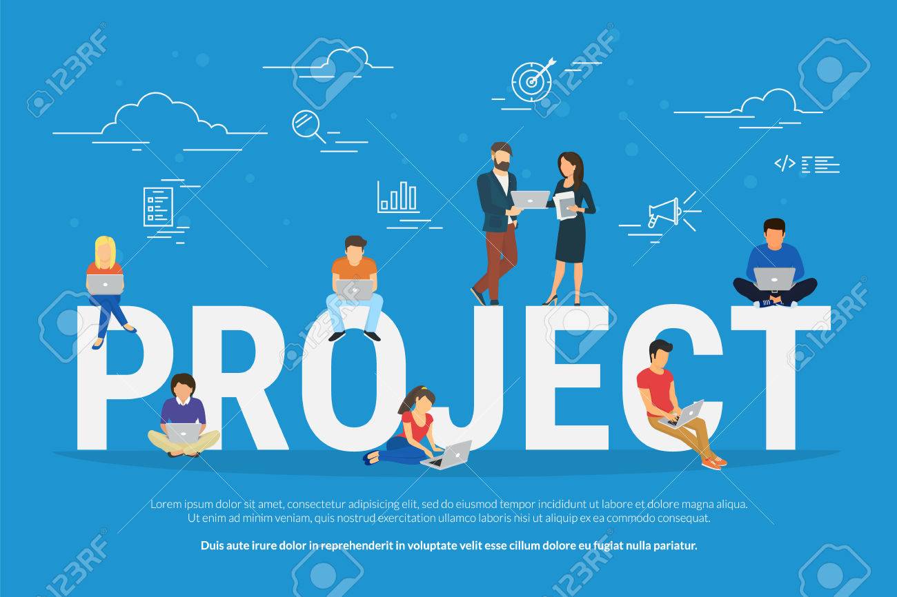project teamwork concept illustration of business people using