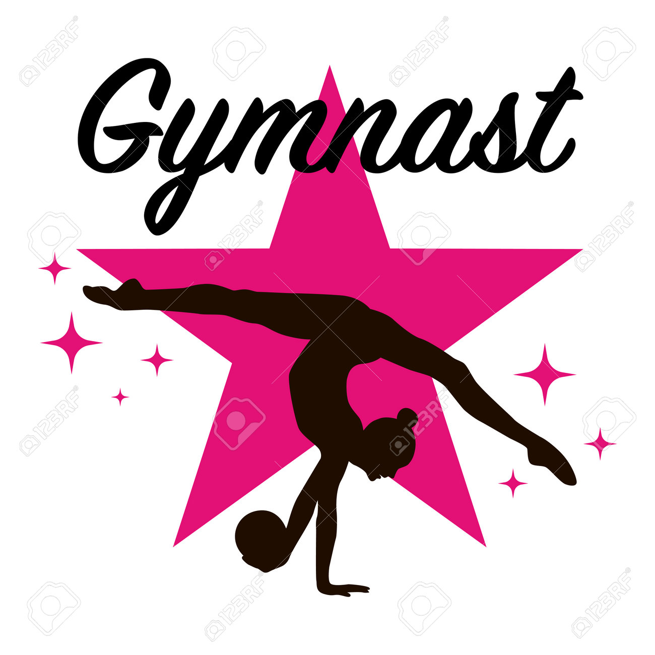 Young Gymnast With Ball Silhouette In Pink Colors. Gymnastics Logo With  Stars. Vector Illustration Royalty Free SVG, Cliparts, Vectors, and Stock  Illustration. Image 198338920., image size:1300x1300