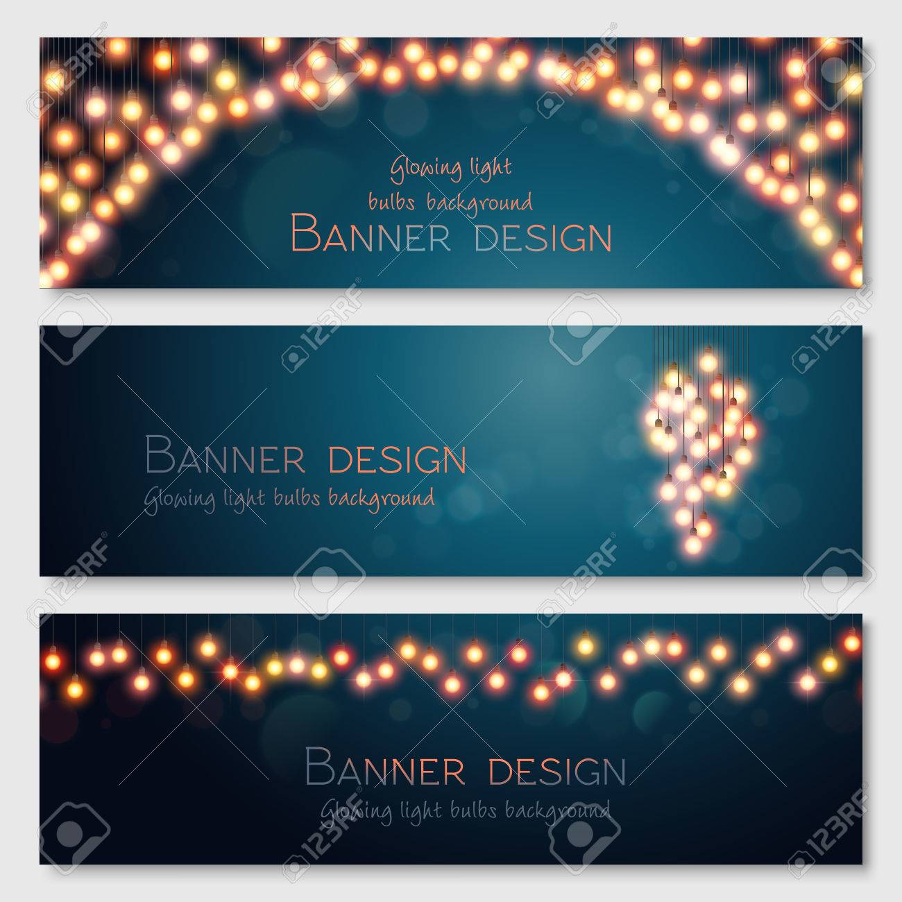 glowing light bulbs design vector banners set website header