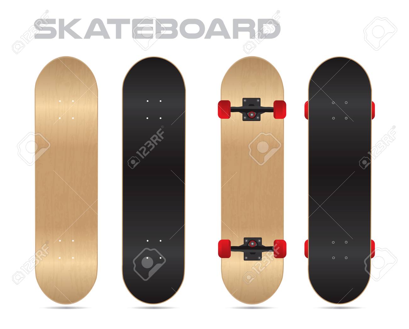 maple wood blank skateboard template vector two sides royalty free