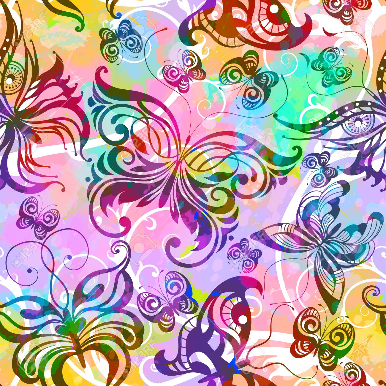 Seamless pattern with colorful butterflies illustration - 27245307 Seamless pattern with colorful butterflies illustration - 27245307
