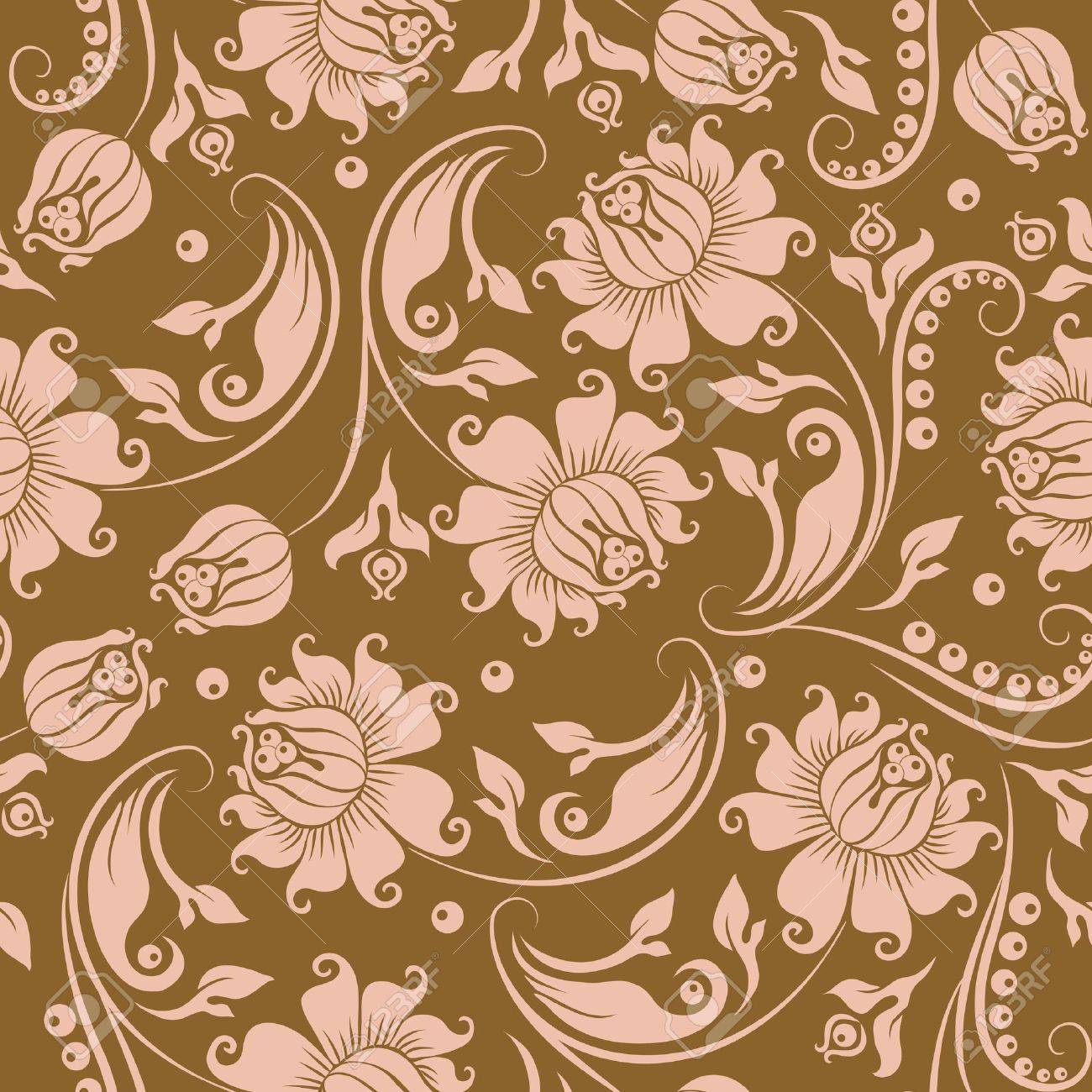 シームレスな花柄 金背景にベージュの花 のイラスト素材 ベクタ Image