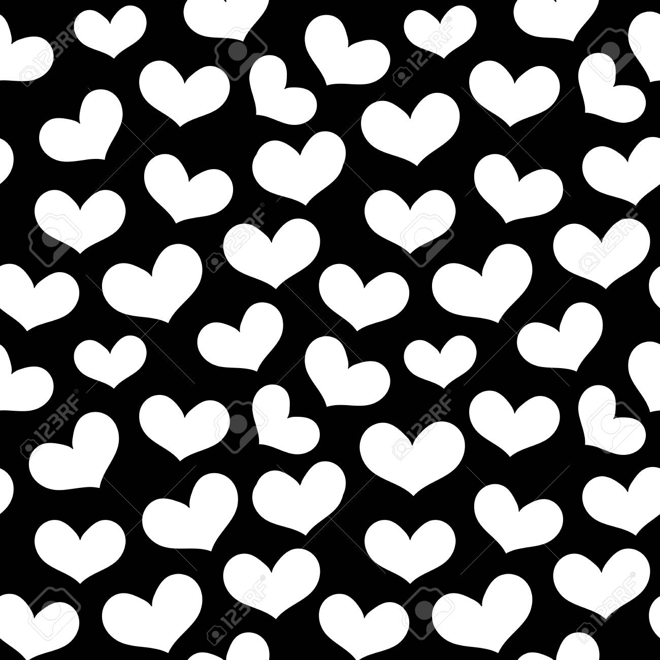 Seamless Pattern Of White Hearts On Black Background, Hand-drawn Cute Hearts,  Hearts Vector Background, EPS 8 Royalty Free SVG, Cliparts, Vectors, and  Stock Illustration. Image 77413058., image size:1300x1300