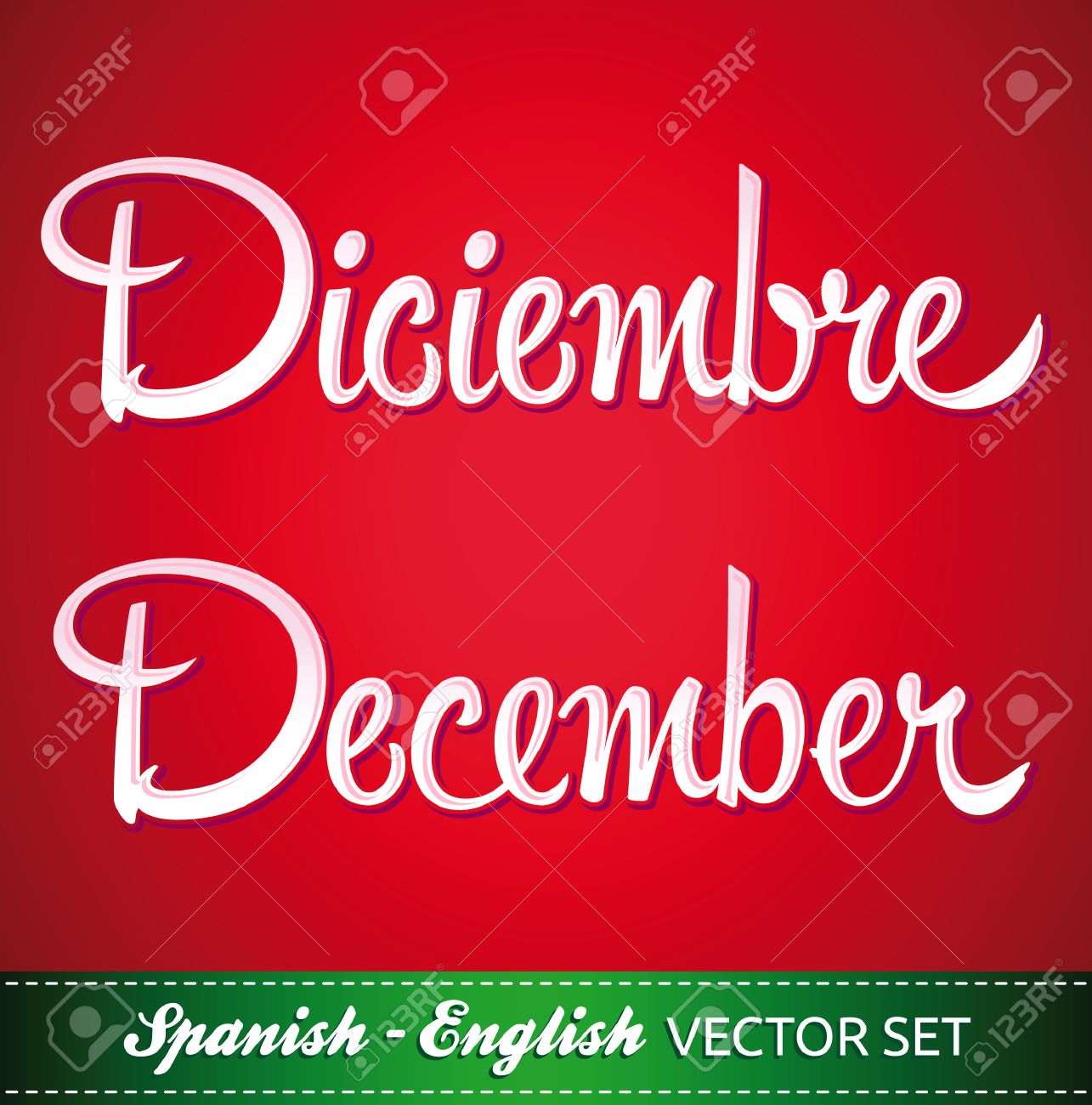 12 月 12 月英語とスペイン語レタリング セットのイラスト素材 ベクタ