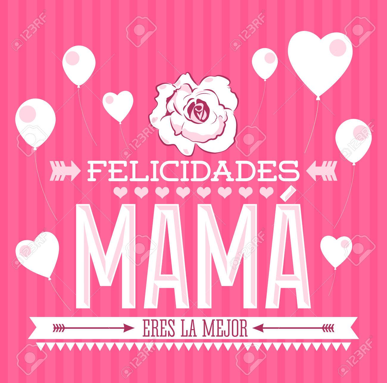 Felicidades ママ おめでとうの母スペイン語のテキスト ヴィンテージ バラ イラスト のイラスト素材 ベクタ Image