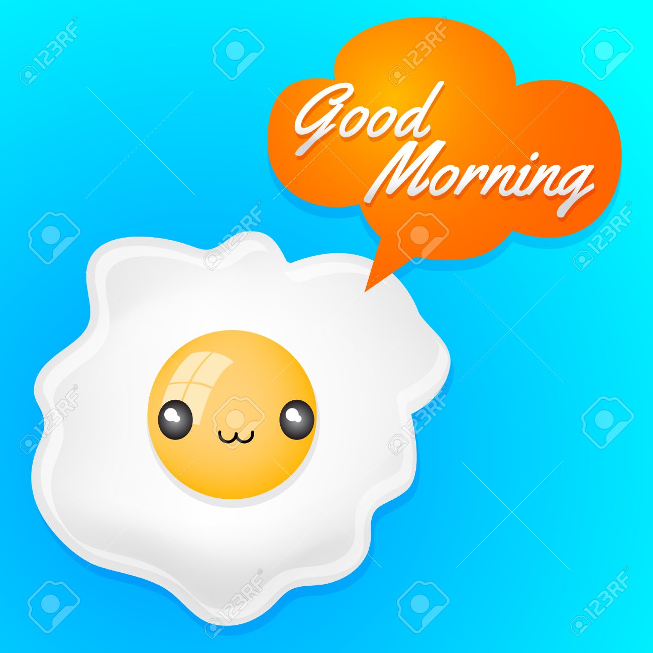 Good Morning Cute Fried Egg With Balloon Card Anime Kawaii