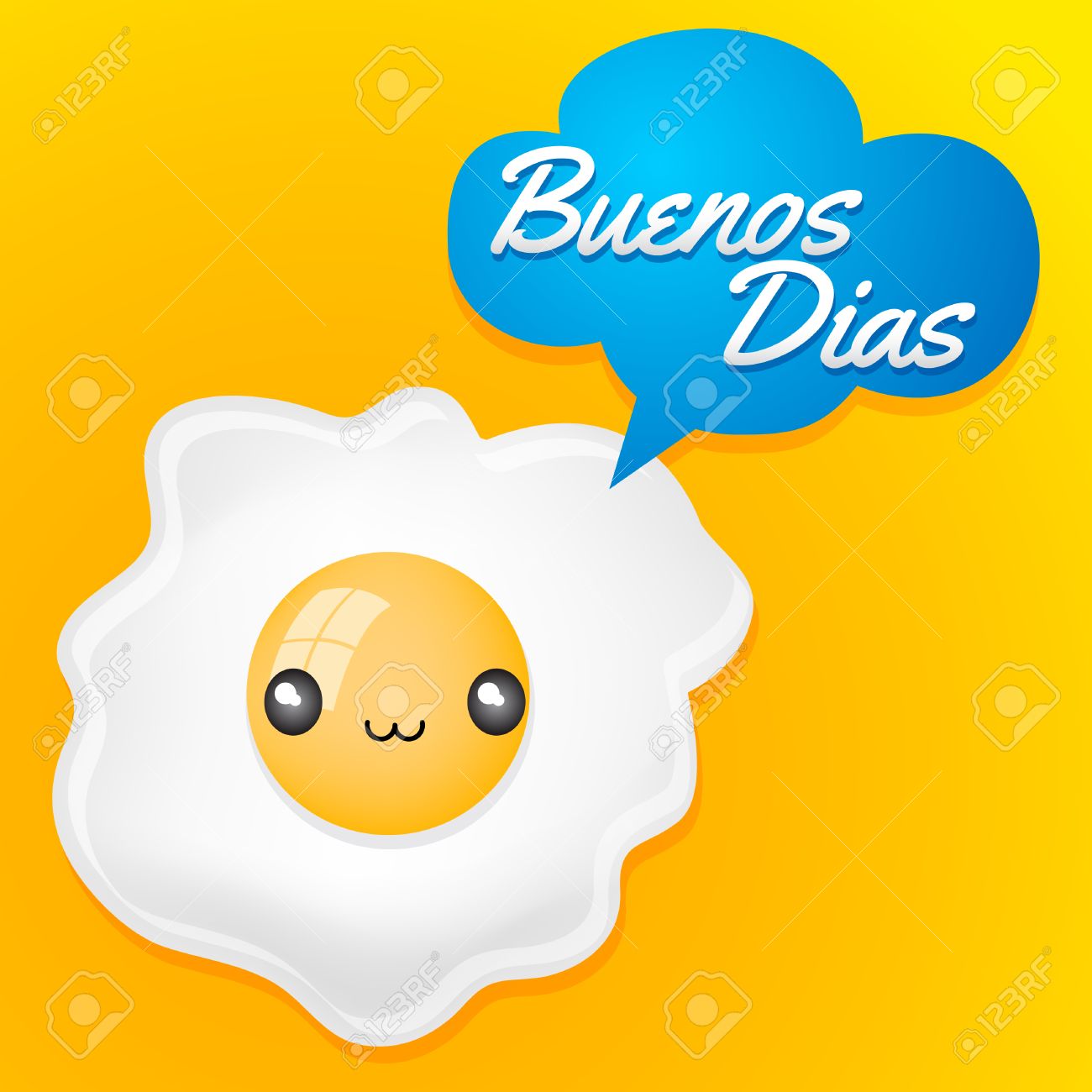 buenos dias good morning spanish text cute fried egg with