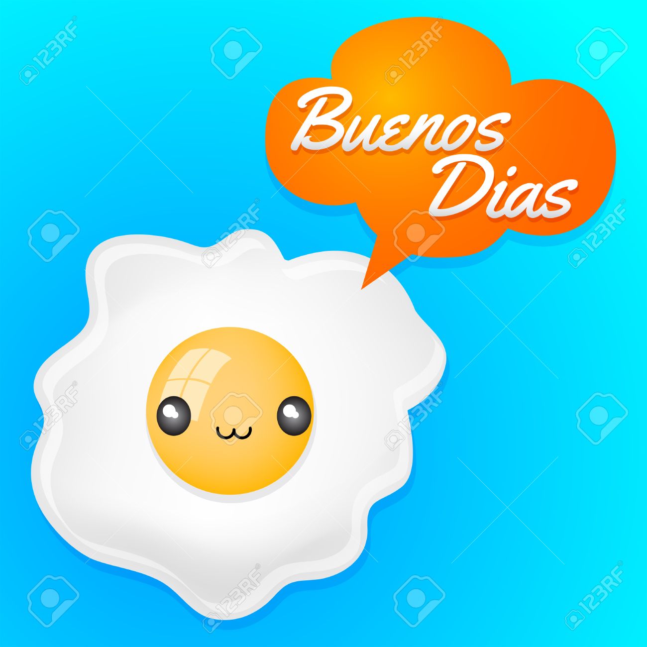 buenos dias good morning spanish text cute fried egg with balloon